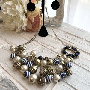 Gold/Navy Blue beaded necklace